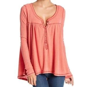 We the Free Free People Kai Babydoll Long Sleeve Burnout Thermal Henley Top Sz S